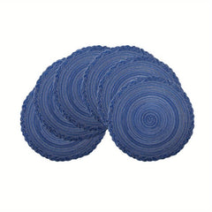 6pcs Round Polyester Placemat Solid Heat Insulation Table Pad