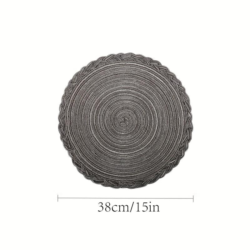 6pcs Round Polyester Placemat Solid Heat Insulation Table Pad
