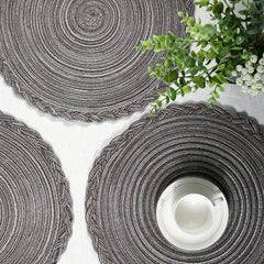 6pcs Round Polyester Placemat Solid Heat Insulation Table Pad