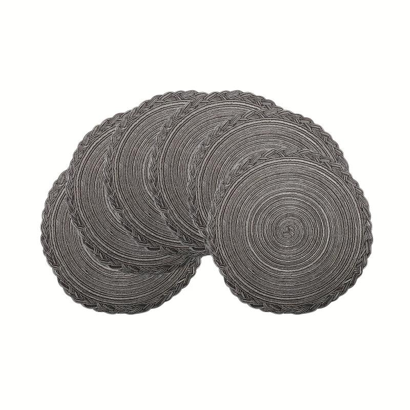 6pcs Round Polyester Placemat Solid Heat Insulation Table Pad