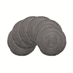 6pcs Round Polyester Placemat Solid Heat Insulation Table Pad