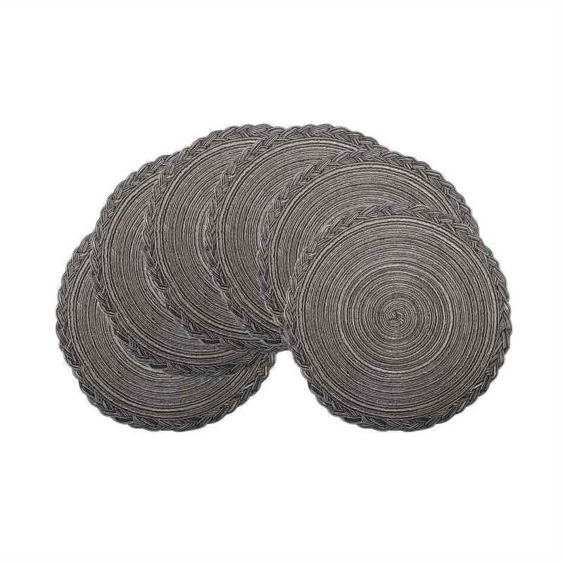 6pcs Round Polyester Placemat Solid Heat Insulation Table Pad