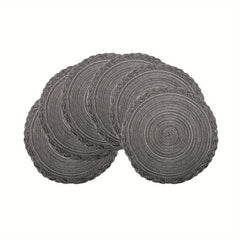 6pcs Round Polyester Placemat Solid Heat Insulation Table Pad