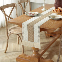 Bohemian Macrame Crochet Table Runner with Tassels Farmhouse Style