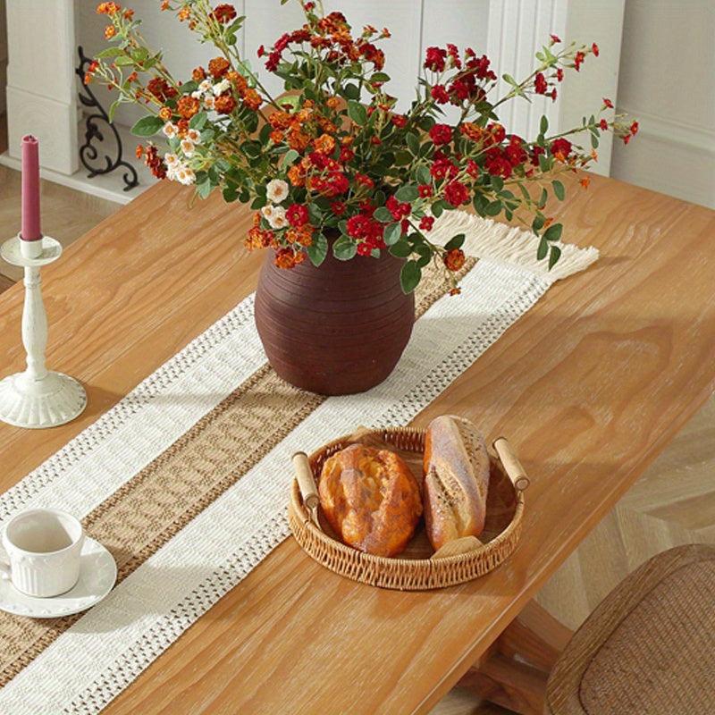 Bohemian Macrame Crochet Table Runner with Tassels Farmhouse Style