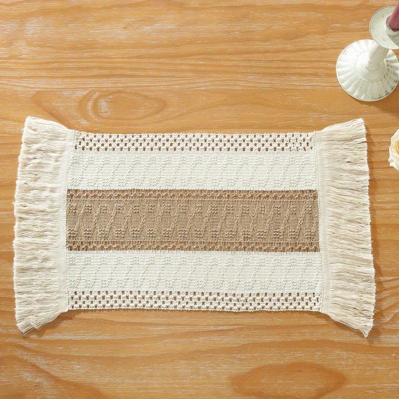 Bohemian Macrame Crochet Table Runner with Tassels Farmhouse Style
