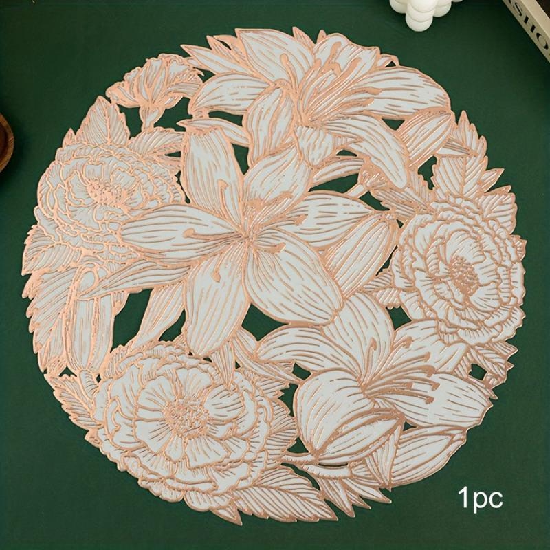 6pcs Round Plastic Table Mat Lily Bronzing Placemat Pvc Heat Insulation