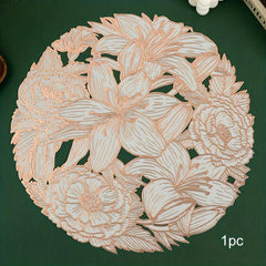 6pcs Round Plastic Table Mat Lily Bronzing Placemat Pvc Heat Insulation