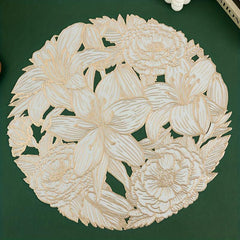 6pcs Round Plastic Table Mat Lily Bronzing Placemat Pvc Heat Insulation