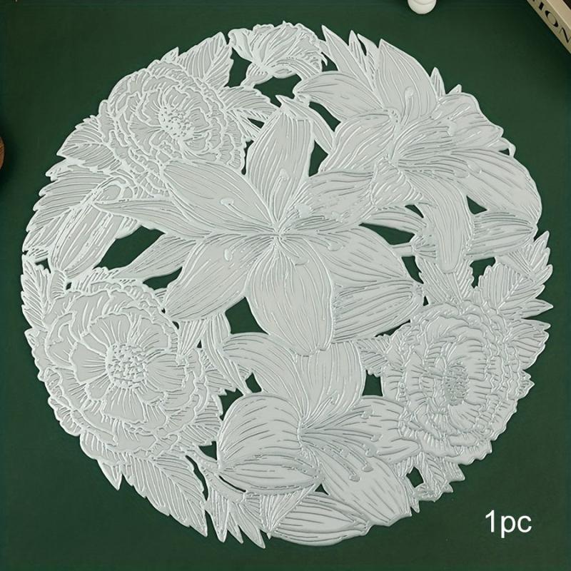 6pcs Round Plastic Table Mat Lily Bronzing Placemat Pvc Heat Insulation
