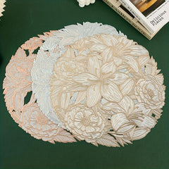 6pcs Round Plastic Table Mat Lily Bronzing Placemat Pvc Heat Insulation