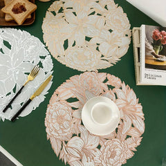 6pcs Round Plastic Table Mat Lily Bronzing Placemat Pvc Heat Insulation