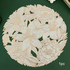 6pcs Round Plastic Table Mat Lily Bronzing Placemat Pvc Heat Insulation