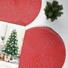 6pcs Round Red Placemats Christmas Table Decoration Mats