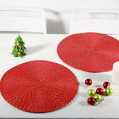 6pcs Round Red Placemats Christmas Table Decoration Mats