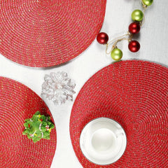 6pcs Round Red Placemats Christmas Table Decoration Mats