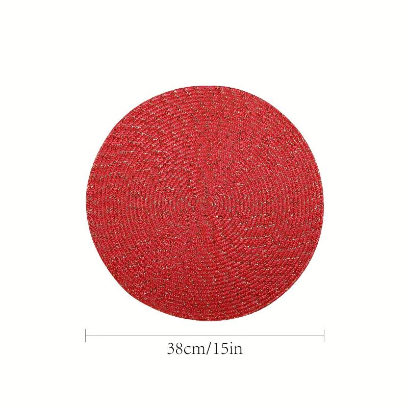6pcs Round Red Placemats Christmas Table Decoration Mats