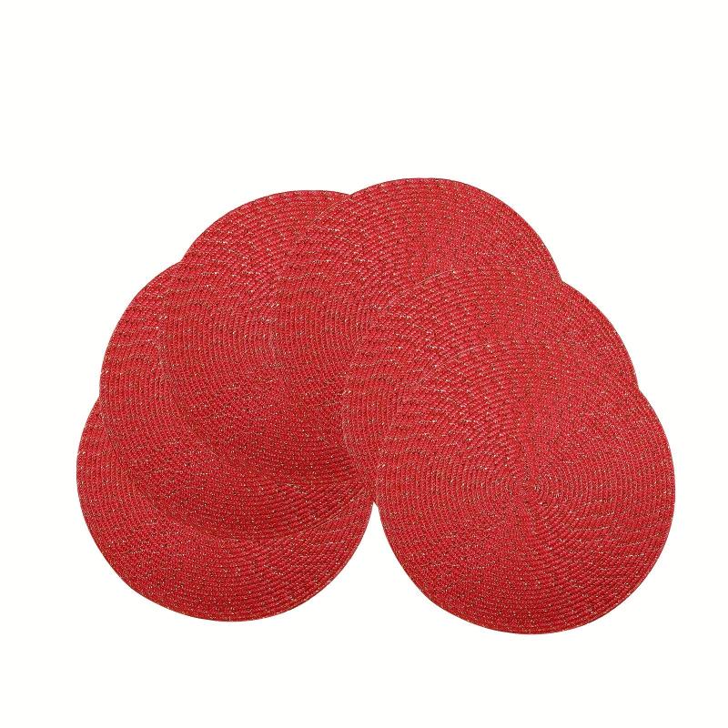 6pcs Round Red Placemats Christmas Table Decoration Mats