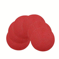 6pcs Round Red Placemats Christmas Table Decoration Mats