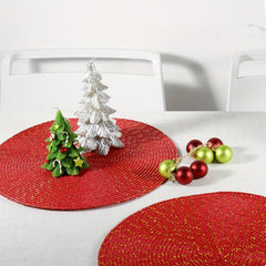6pcs Round Red Placemats Christmas Table Decoration Mats