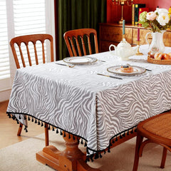 Gray Irregular Wave Stripe Waterproof Round Tablecloth
