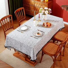 Gray Irregular Wave Stripe Waterproof Round Tablecloth