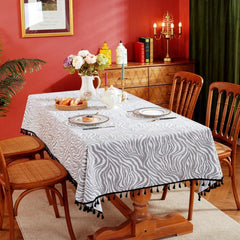 Gray Irregular Wave Stripe Waterproof Round Tablecloth