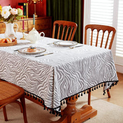 Gray Irregular Wave Stripe Waterproof Round Tablecloth