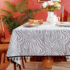 Gray Irregular Wave Stripe Waterproof Round Tablecloth