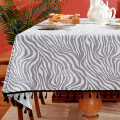 Gray Irregular Wave Stripe Waterproof Round Tablecloth