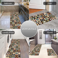 2pcs Kitchen Rugs Vintage Absorbent Non Slip Cushioned Rugs