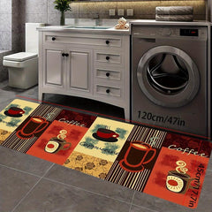 Coffee Print Floor Mat Anti Fatigue Kitchen Rugs Vintage Absorbent Non Slip Cush