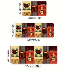 Coffee Print Floor Mat Anti Fatigue Kitchen Rugs Vintage Absorbent Non Slip Cush