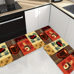 Coffee Print Floor Mat Anti Fatigue Kitchen Rugs Vintage Absorbent Non Slip Cush
