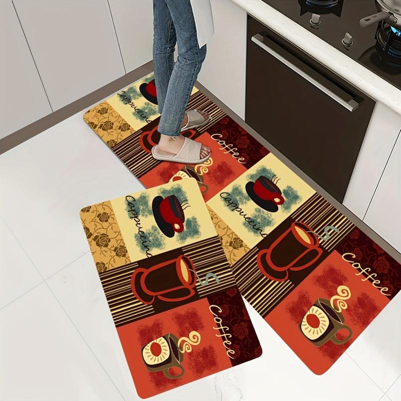 Coffee Print Floor Mat Anti Fatigue Kitchen Rugs Vintage Absorbent Non Slip Cush