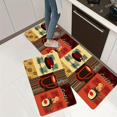 Coffee Print Floor Mat Anti Fatigue Kitchen Rugs Vintage Absorbent Non Slip Cush
