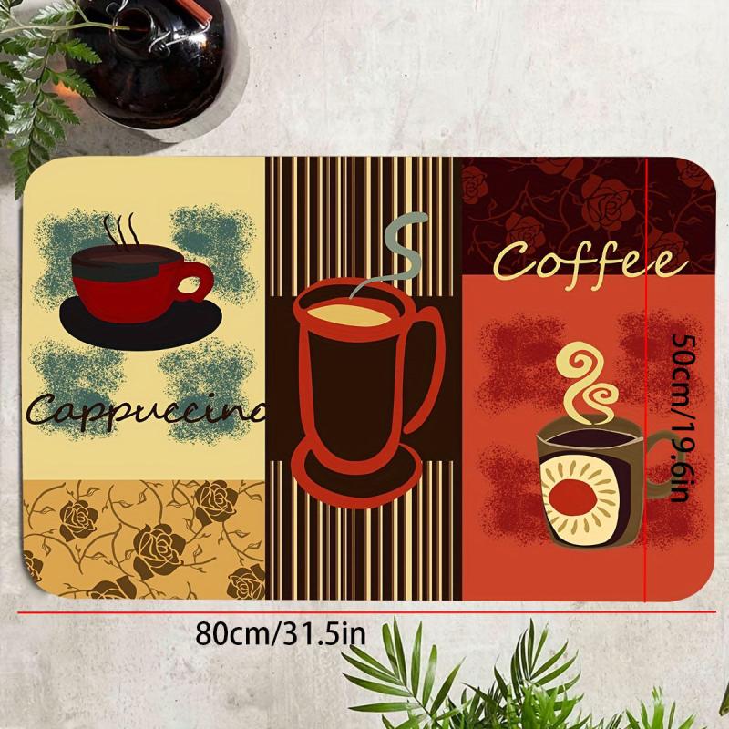 Coffee Print Floor Mat Anti Fatigue Kitchen Rugs Vintage Absorbent Non Slip Cush