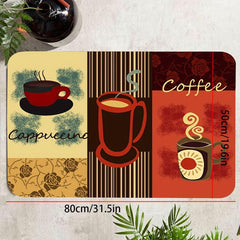 Coffee Print Floor Mat Anti Fatigue Kitchen Rugs Vintage Absorbent Non Slip Cush
