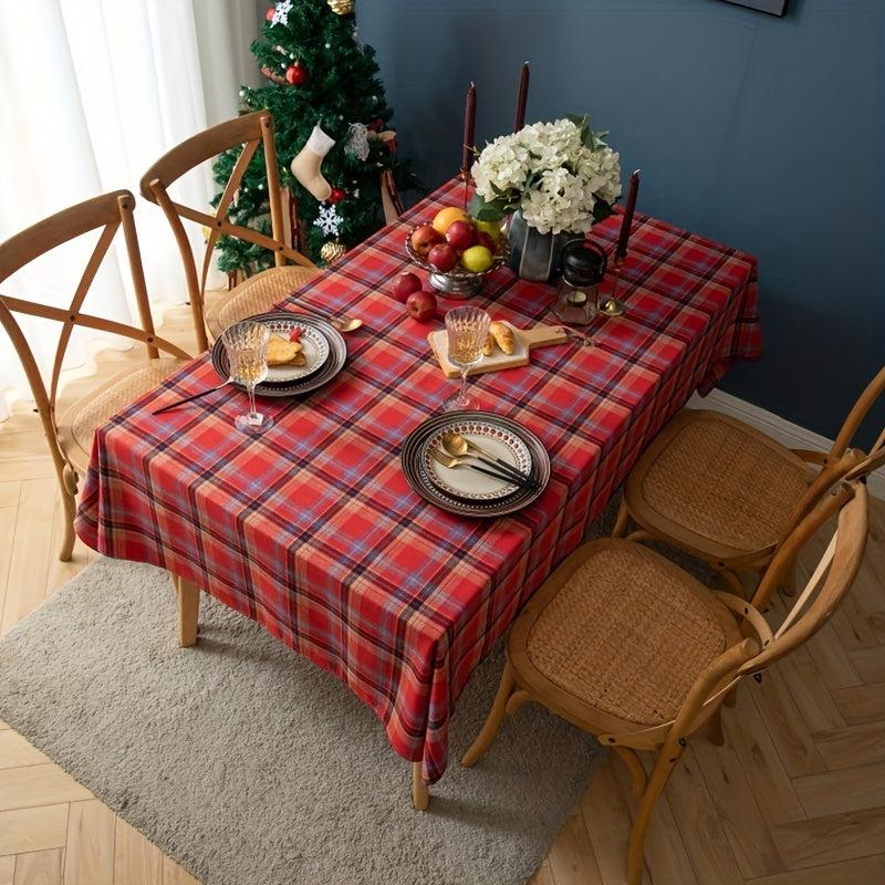 Polyester Tablecloth Red Christmas Plaid Table Cover Holiday Table Cloth