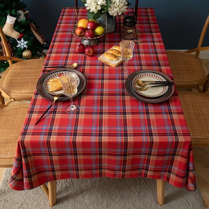 Polyester Tablecloth Red Christmas Plaid Table Cover Holiday Table Cloth