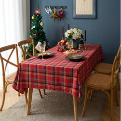 Polyester Tablecloth Red Christmas Plaid Table Cover Holiday Table Cloth