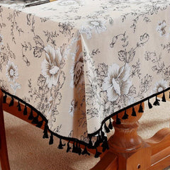 Vintage Peony Flower Tablecloth Tassel Retro Stain Resistant
