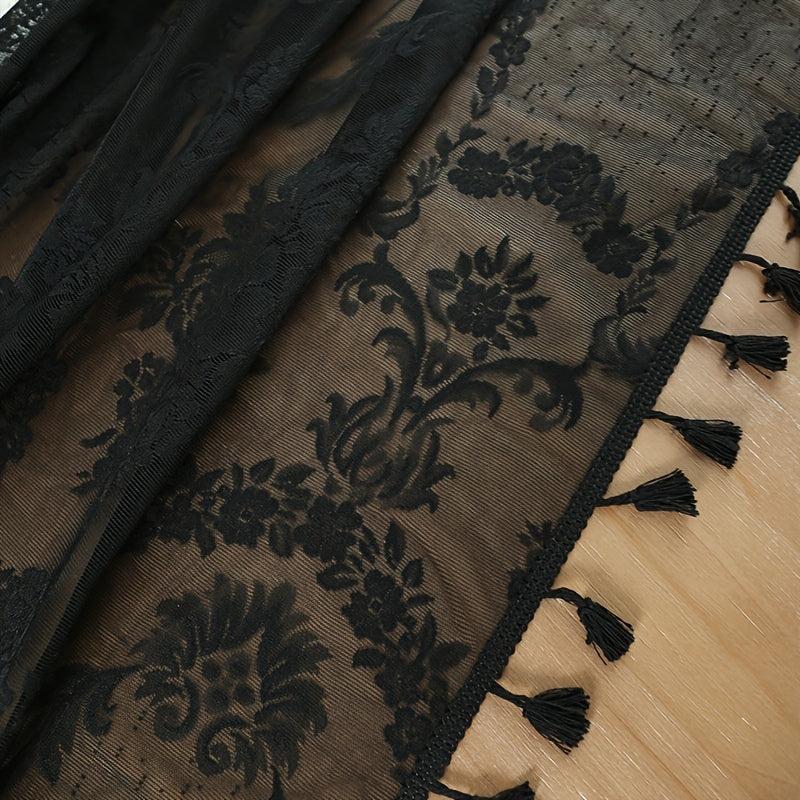 Lace Vine Tablecloth With Tassel for Square Tables Polyester Blend Stitching