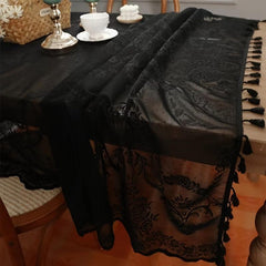 Lace Vine Tablecloth With Tassel for Square Tables Polyester Blend Stitching