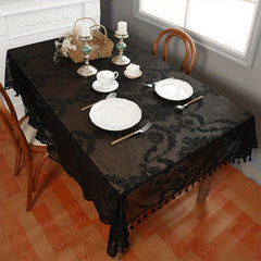Lace Vine Tablecloth With Tassel for Square Tables Polyester Blend Stitching