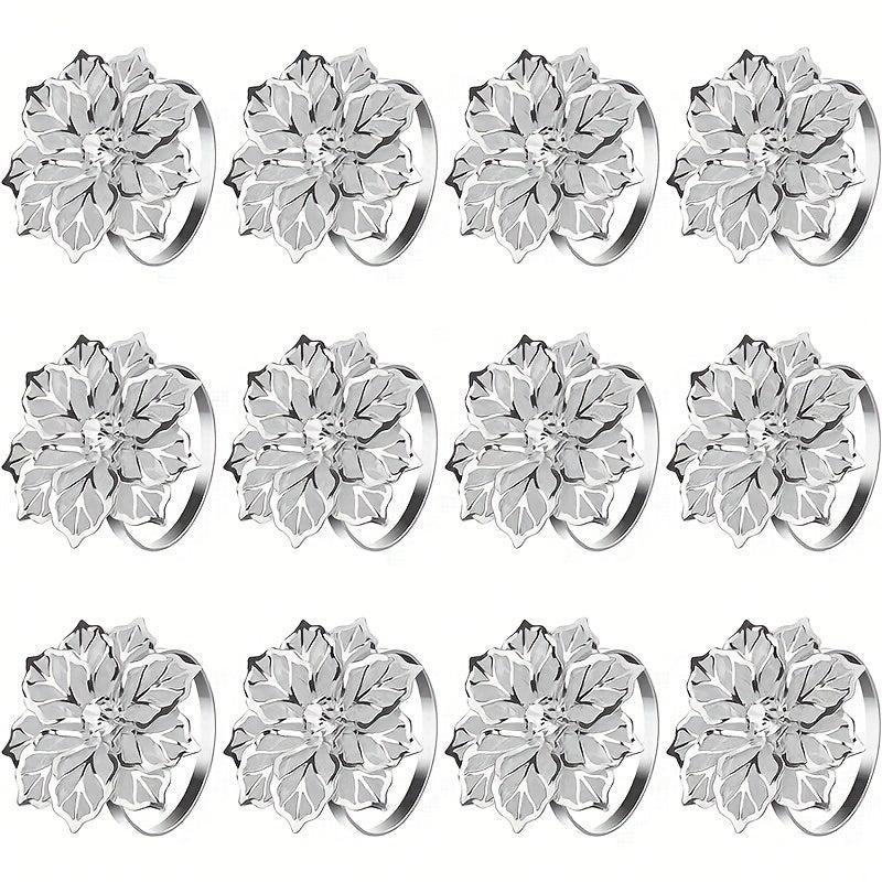 12pcs Metal Napkin Rings Floral Shape Napkin Rings for Special Occasions