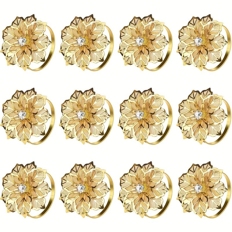 12pcs Metal Napkin Rings Floral Shape Napkin Rings for Special Occasions