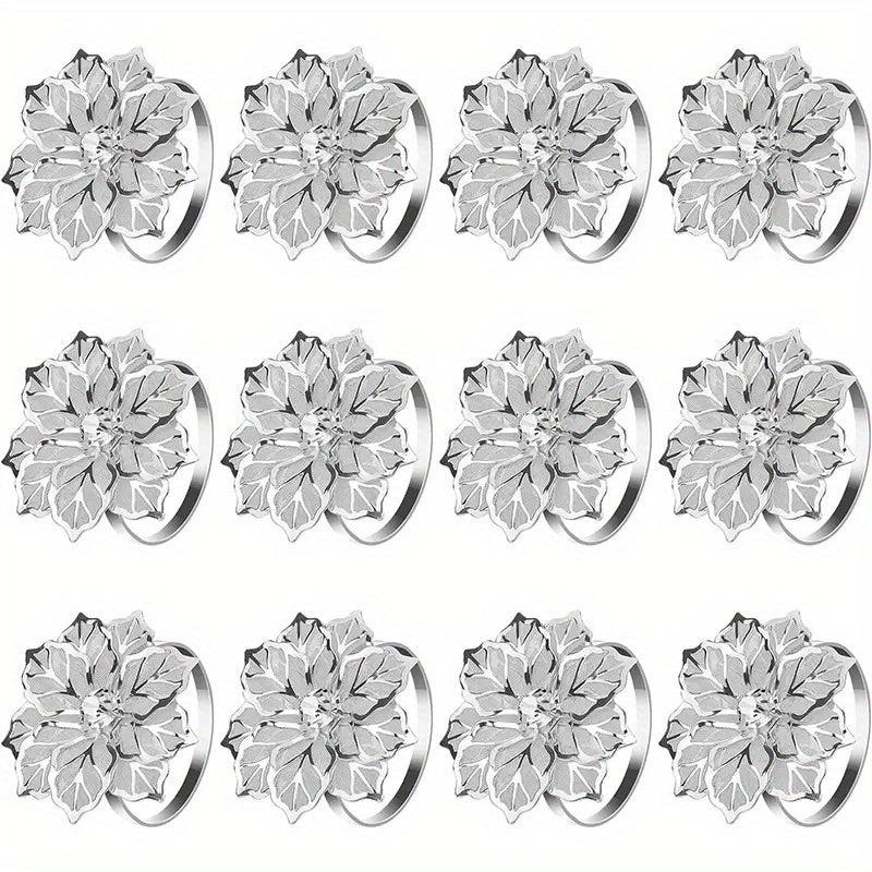 12pcs Metal Napkin Rings Floral Shape Napkin Rings for Special Occasions