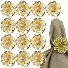 12pcs Metal Napkin Rings Floral Shape Napkin Rings for Special Occasions