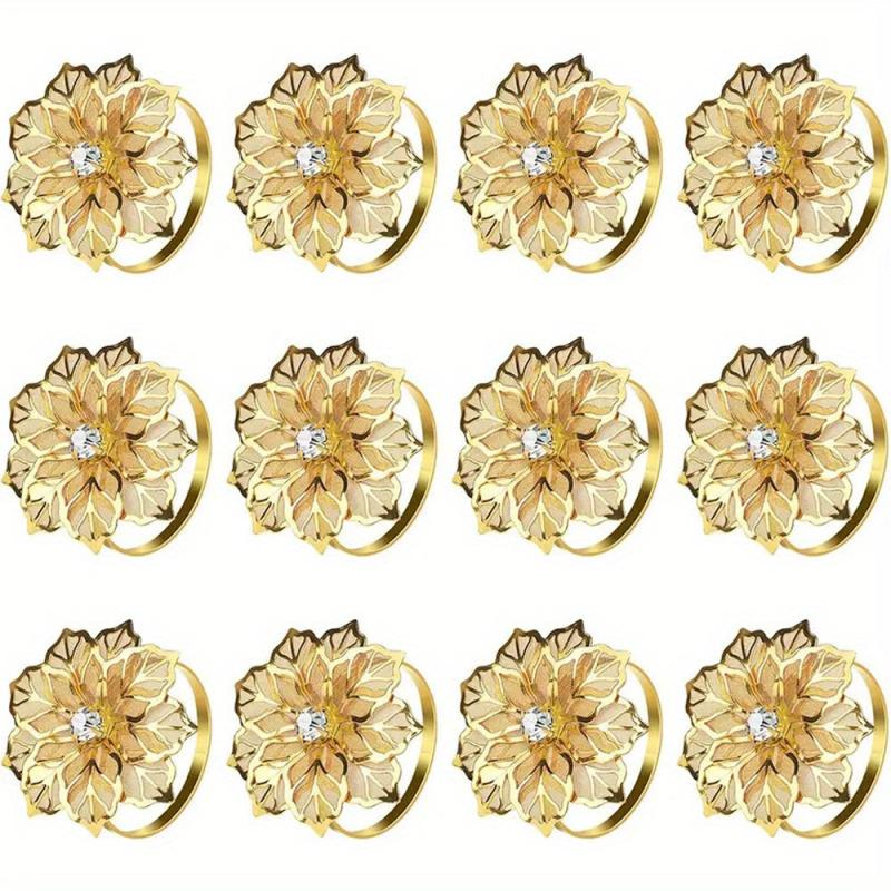 12pcs Metal Napkin Rings Floral Shape Napkin Rings for Special Occasions